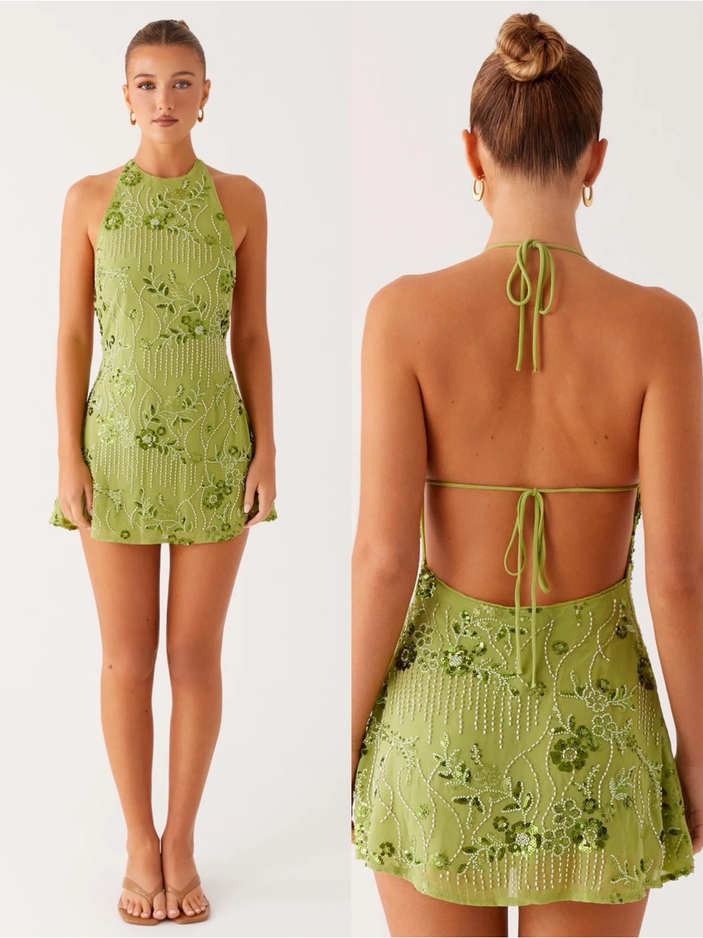 Brand New- Peppermayo Leo Beaded Mini Dress in Green 🥝✨ - Picture 7 of 12